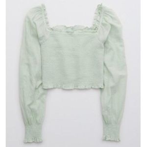 Seafoam green/mint Aerie Long Sleeve Pretty Smocked Top!